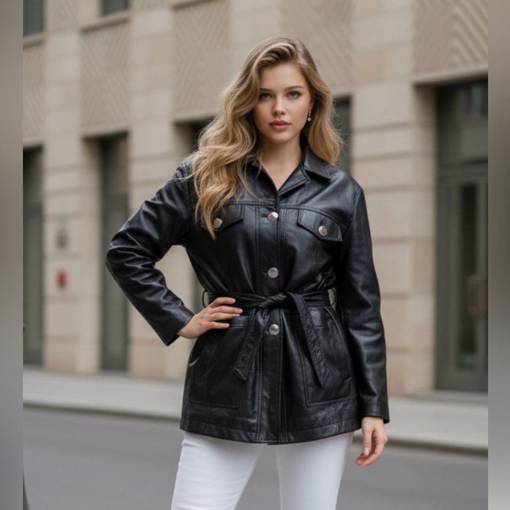 Vintage Italian Elegant Black Faux Leather Women's Jacket